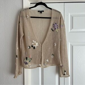 Weekend MaxMara rare cream lightweight embroidered floral knit sweater cardigan